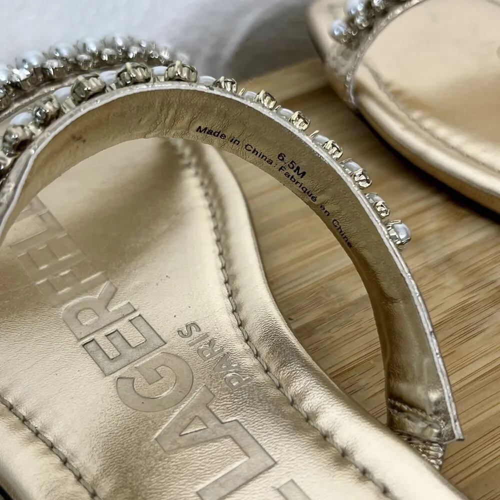 Karl Lagerfeld Paris Sandals Size 6.5M Rhinestone Payzlee Slip On Slide Shoes